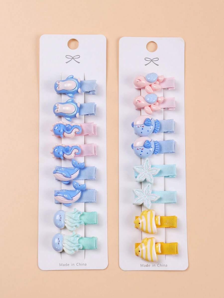 16件套发夹，可爱海洋风发夹，日常佩戴及派对发饰 - 彩色 - 查看 1