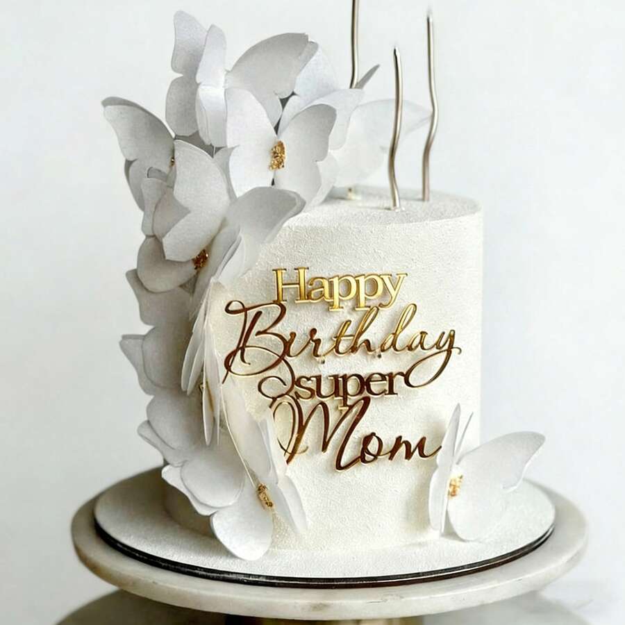 1pc/3pcs/5pcs Gold Acrylic Happy Birthday Super Mother Cake Topper For Goddess's Day Birthday Party Cake Decoration Plugin - Multicolor - View 1