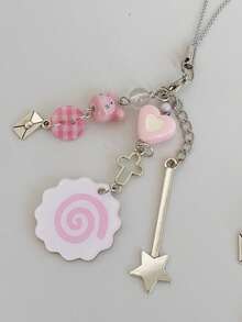 1pc Trending Pink Cat Heart Magic Wand Phone Lanyard, Cute Pendant, Versatile Sweet Girl Style Phone/Bag Charm - Multicolor - View 6