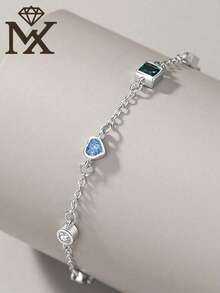 SYMFNY 1 chiếc vòng tay nữ bằng bạc sterling 925 tối giản và tươi mới, được khảm đá Cubic Zirconia tinh tế, kết hợp với hình trái tim lãng mạn và hình giọt nước hình học, thích hợp để đeo hàng ngày vào mùa hè. - Bạc - Xem 2