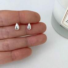 1 par de pendientes de botón de gota de agua de plata de ley 925, diseño de lujo minimalista de estilo Ins, versátil para el trabajo y el uso diario - gotitas de agua - Ver 5