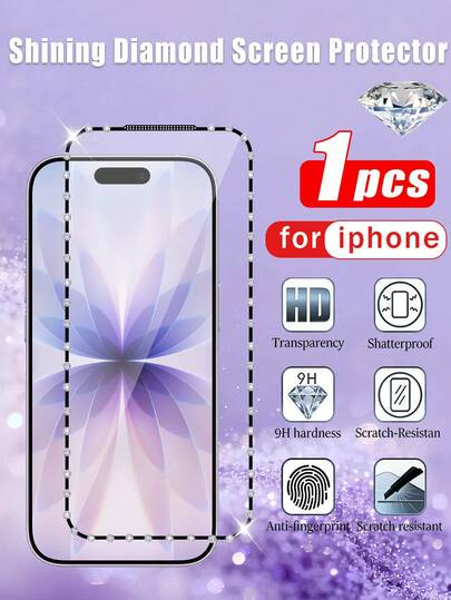 适用于 17 Pro Max 的 1 片闪亮钢化玻璃屏幕保护膜，钻石般闪耀夺目，适用于 17/17 Pro/17 Pro Max/16 Pro Max/15/14/13/12/11，日常、办公、家用均可使用。防水、防震、防摔、防刮花。