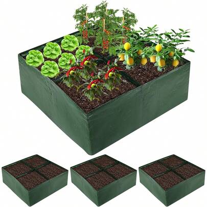 Bộ 3 chậu trồng cây trên cao, túi trồng cây bền chắc với 4 ngăn riêng biệt, chậu vuông có lỗ thoát nước, thích hợp trồng cà chua, ớt, thảo mộc, hoa và rau củ.