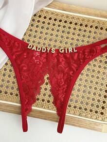 Customized Name Thong, Sparkling Crystal Letters, G-Strand, T-Shaped Shoulder Strap Open Cut Underwear, Couple Customized Sexy Bikini Gift, Personalized Women's Underwear, Wife/Best Friend Exclusive Thong - Birthday/Valentine's Day/Anniversary/Holiday Gift - Đỏ - Xem 4