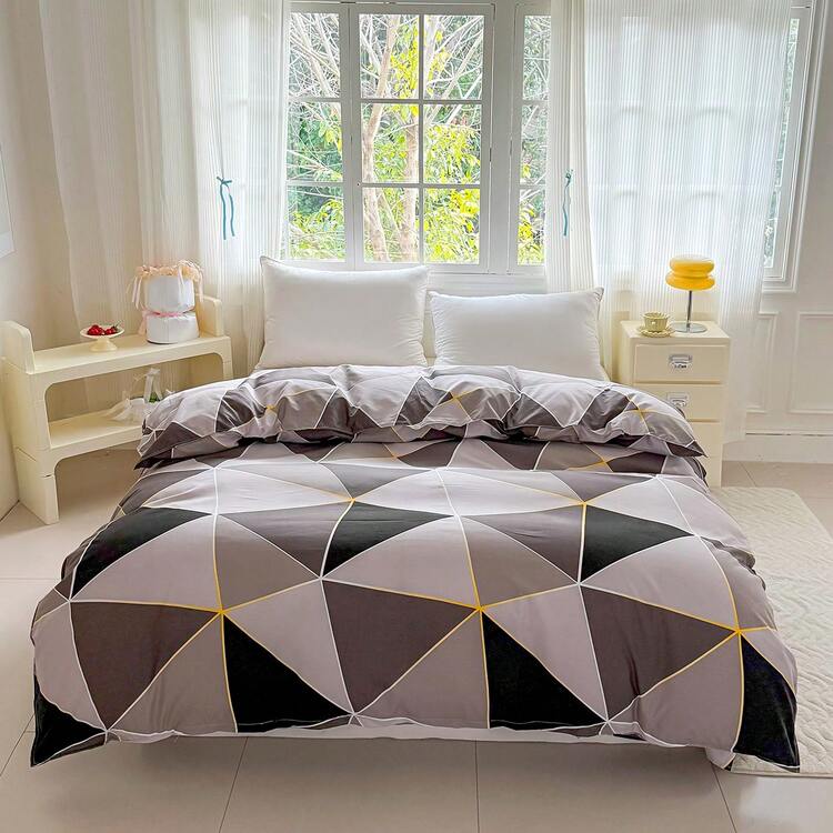 Lightweight Printed Duvet Cover (Filler Not Included), Polyester Fiber Breathable, Bedroom Rental Atmosphere Bedding, Single/Double Bed Quilt Cover, Machine Washable, Fade Resistant, Balancing Aesthetics And Practicality, Easy Care, Essential For Rental Room And Student Dormitory Bedroom Makeover, Washable Bedding Set - Diamond Grid - View 11
