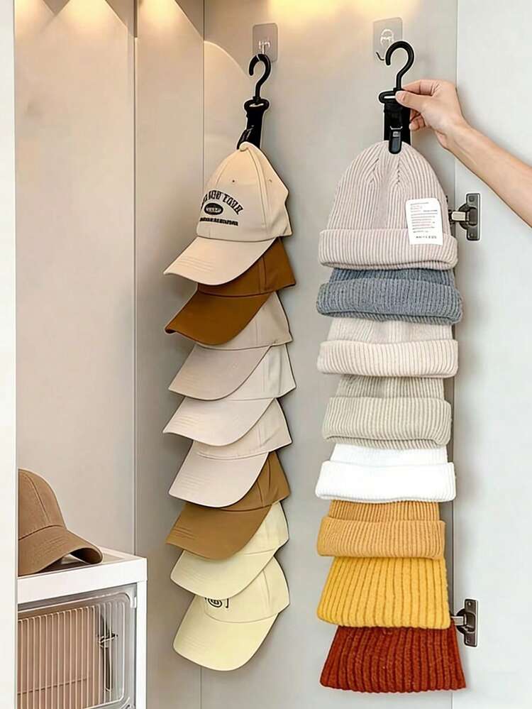 8-Hook Cap Rack, Can Hold 8 Baseball Caps, Available In Grey And Black, Suitable For Hanging On Wardrobe Door Or Wall, Perfect For Baseball Cap Enthusiasts To Display And Organize Hats, Essential Home Storage Solution, Also An Ideal Gift For Family And Friends - Multicolor - View 8