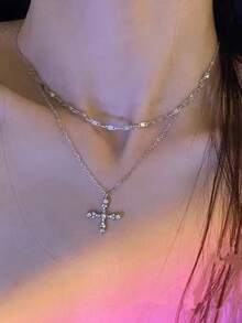 Collar de lujo con doble capa, forma de Y, con borlas y cristales, elegante y creativo al estilo europeo y americano, accesorio delicado y versátil - Multicolor - Ver 4