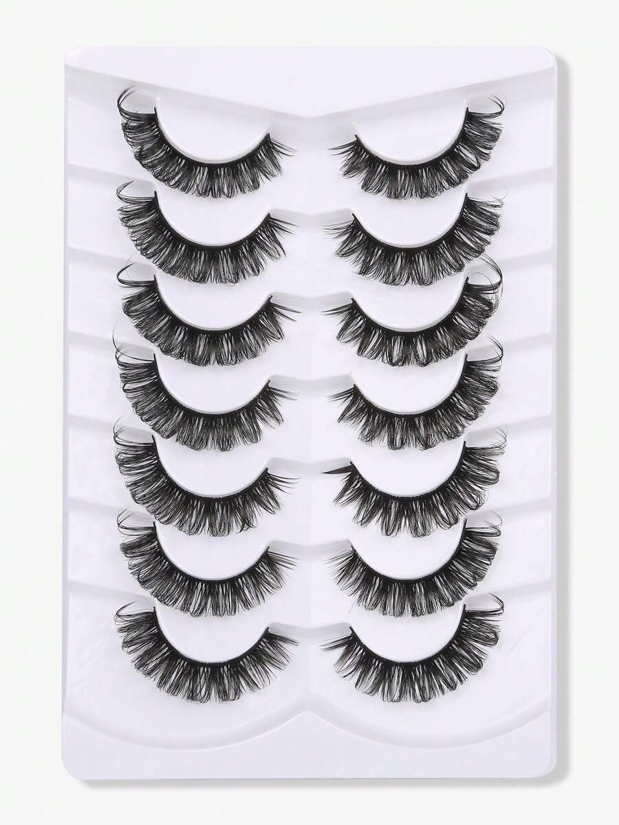 7 Pairs Fashionable Criss-Cross False Eyelashes - Black - View 1