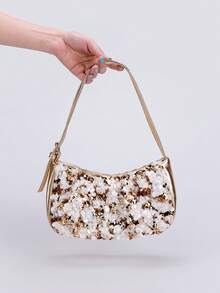 1 chiếc túi đeo vai nữ màu vàng và trắng đính sequin, kiểu dáng thời trang và thanh lịch, túi dự tiệc cao cấp. - Vàng - Xem 9