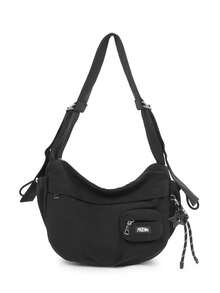 男士尼龙单肩包，大容量，时尚纯色，旅行/假日礼物，户外/骑行/露营斜挎包，夏季返校学生用品，学院风单肩包，新生活必备，高中运动背包 - 黑色 - 查看 5