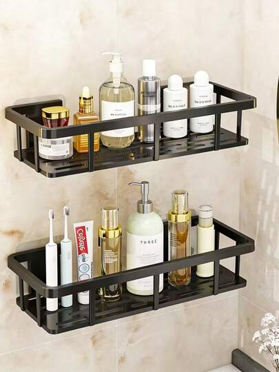 2pcs/Set [Space Saving | No Drilling Required] Large Capacity Wall Mounted Shower Caddy | No Drilling Installation, Space Saving, Easy To Install | Bathroom And Kitchen Floating Storage Shelf For Toiletries, Cosmetics And Miscellaneous Items