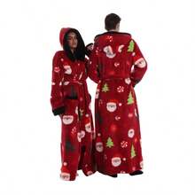 Neue Herbst-Winter-Faulbettdecke, TV-Decke, Outdoor-Kälteschutz-Kapuzen-Loungewear, Langarm, Verdickter Paar-Kapuzen-Bademantel, Loungewear - Rote Weihnacht - Übersicht 1