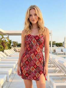 Women Y2k Sequin Mini Dress Bodycon Short Dress Sleeveless Square Neck Tank Dress Sparkly Plaid Slim Fit Dress Summer Beach Vacation Party Dress Going Out Dress Outfit Aesthetic Clothes Clubwear Streetwear - 紅色 - 查看 2