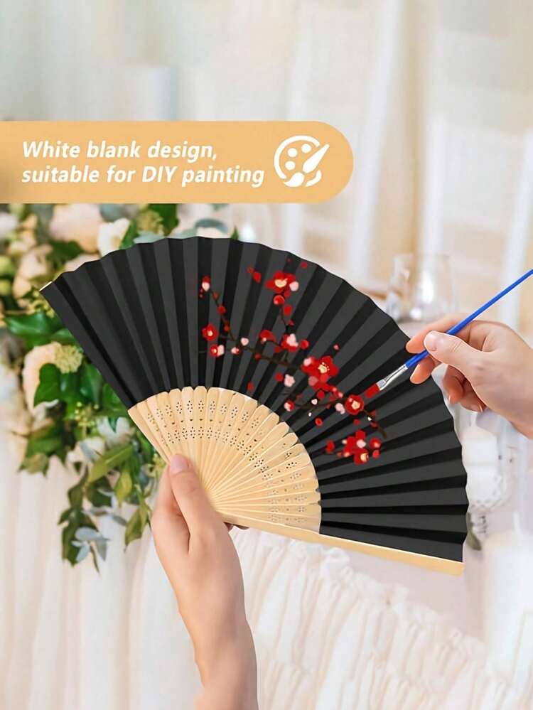 Bộ quạt cầm tay gấp giấy màu đen dùng làm quà tặng trong đám cưới, quạt tre tự làm kèm thẻ cảm ơn và túi vải organza cho khách mời mùa hè, đạo cụ khiêu vũ cô dâu. - nhiều màu - Xem 5