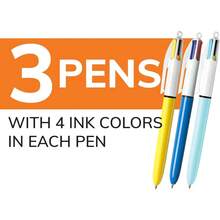 4-Color Retractable Ballpoint Pen Set With Long-Lasting Ink And Wide Comfort Grip , 3-Pack Assorted Colors - 1 - 查看 3