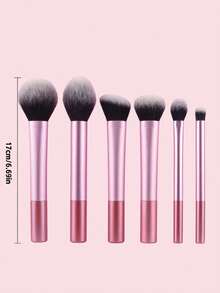 Bộ 6 cọ trang điểm màu hồng đa năng, gồm cọ má hồng, cọ phấn phủ, cọ tán phấn mắt, cọ tạo khối và cọ che khuyết điểm. - Hồng - Xem 5