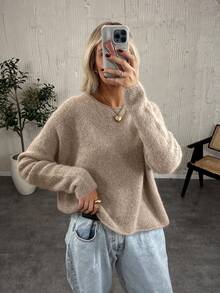 Áo len nữ dáng rộng thoải mái, chất liệu len cơ bản, thích hợp mặc mùa đông. - Lạc đà - Xem 2