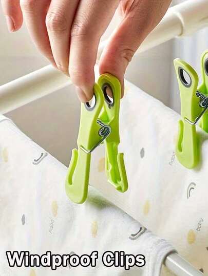 [Klipsy wiatroodporne] 24 wytrzymałe, wiatroodporne klamerki do bielizny – wielofunkcyjne, zapobiegające wywróceniu, wykonane z trwałego plastiku, mocny uchwyt, żywe kolory (zielony/żółty/niebieski/biały) – niezbędne do suszenia na zewnątrz, uchwyt na ręczniki, praktyczny design, trwałe klamerki do bielizny