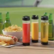 6 Pcs Inverted Ketchup Squeeze Bottle 16 Oz Refillable Condiment Squeeze Bottles Plastic Sauce Bottles Squeezes Tip Large Valve Dispenser For Restaurants Food Trucks Pancake Salad Squirt Black - 半透明,黑色蓋子 - 查看 7