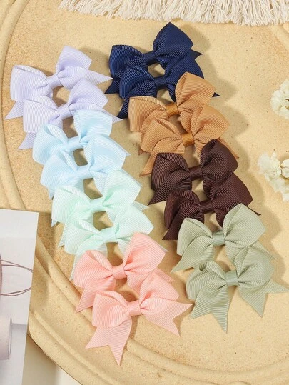 10 chiếc kẹp tóc ruy băng satin tông màu đất trầm, kẹp tóc nơ màu kem nhẹ nhàng, phù hợp để sử dụng hàng ngày và đi học.