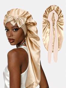 1pc Women's Stretchy Ribbon Long Tube Satin Sleep Cap, Hair Care Cap, Long Hair Head Cover, Suitable For Daily Use - Multicolor - View 24