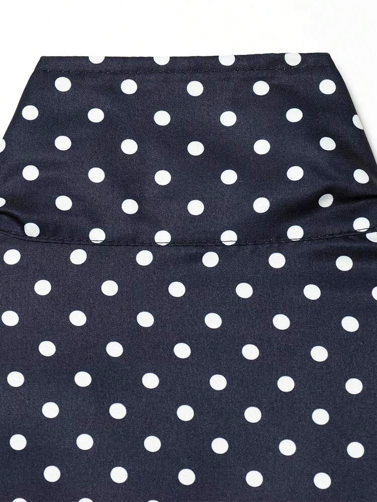 Polka Dot Stand Collar Long Sleeve Jacket, Suitable For Spring And Autumn - Navy Blue - View 8
