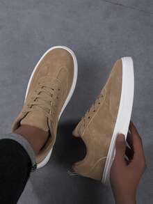 男士运动鞋、男士休闲鞋、时尚个性街头风学生帅气鞋、系带男鞋、男士滑板鞋 - 卡其色 - 查看 1