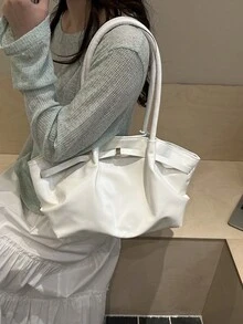Pol Wing Design 法国小众手提包 Cyme，奢华复古欧美通勤手提包，单肩水桶购物袋 - 白色 - 查看 2