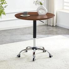 Mesa auxiliar color nogal con ruedas, altura regulable, 70 cm de diámetro, mesa redonda moderna para oficina, cocina y cafetería. - Marrón - Ver 2