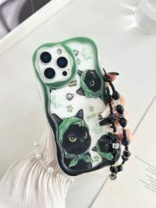 奶油色波浪边亮面猫咪彩绘防摔手机壳，配串珠手链配件，兼容 17 Pro/17 Air/17/17 Pro Max/16/11/16 Pro/16 Plus/16 Pro Max/16 e/15 Pro Max/13/14/12/XS/XR/7G/8P，Galaxy A17/A07/S26/S26 Plus/S26 Ultra/S25/S25 Plus/S25 Ultra/A16/A36，11/12 Pro/12/12 X/13 Pro/14 Pro/15 Pro，10/9/Note9/12c/Note11 Pro/Note8 Pro，国际版，非国内版 - 彩色 - 查看 1