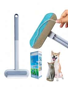 1pc 4-In-1 Multifunctional Pet Brush, Double-Sided Felt Design Removable And Washable, Convenient For Cleaning Pet Hair, Carpets, Bedding, Clothes And Glass, Pet Cleaning Supplies - Blue - View 12