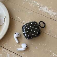 韓式簡約黑色圓點耳機保護套附掛環，適用於 Apple AirPodsPro3/AirPodsPro2/AirPodsPro/AirPods4/AirPods3/AirPods2，時尚女款簡約 Apple 耳機保護套/耳機套 - 黑色 - 查看 10