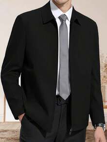 1pc Men's Casual Turndown Collar Jacket, Business Gentleman Casual Jacket Top For Spring & Autumn, Business Formal Style - 黑色 - 查看 2