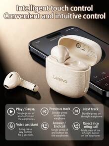 Lenovo EA166 Bluetooth 5.4 Earphones: High-Quality Sound, Smart Super-Clear Call Noise Cancellation, IPX5 Waterproof And Sweat-Proof Rating, Ultra-Low Latency. - Cherry Blossom White - View 4