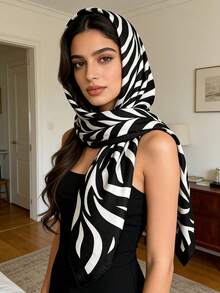 1pc Women's 90cm Luxurious Zebra Print Faux Silk Twill Scarf, Suitable For Daily Wear As Bandana, Headband, Hair Accessory,Beach,Holiday - Multicolor - View 9