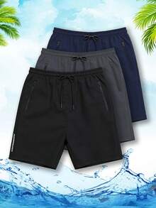 Quần short tập luyện nam dáng rộng, nhanh khô, có in chữ phản quang và túi khóa kéo, thoáng khí và thoải mái, phù hợp cho các bài tập trong phòng gym và các môn thể thao chạy đường dài ngoài trời. - màu đen - Xem 5