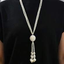 1pc Fashion Pearl Tassel Necklace/Sweater Chain, Elegant Gift For Women - White - View 2
