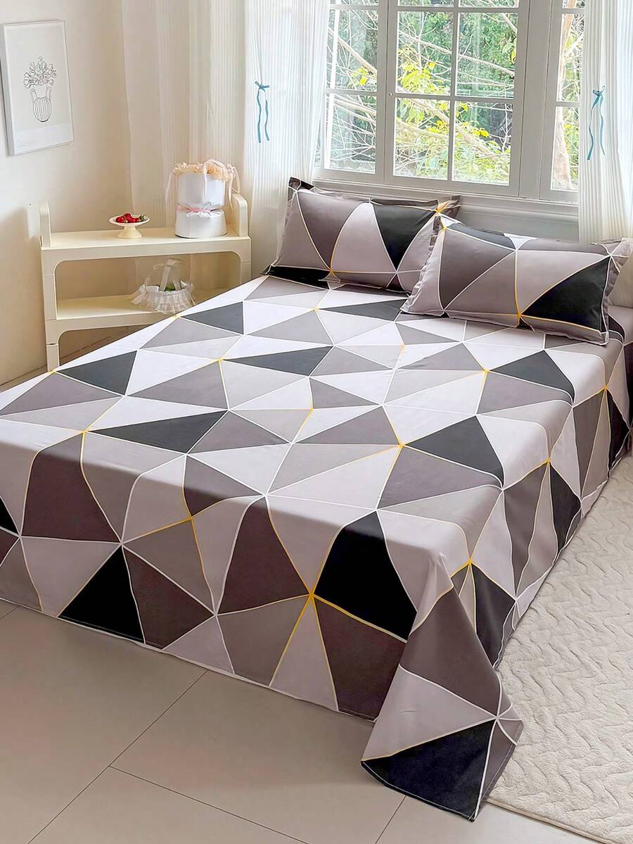 Set Sprei Motif Bunga 3 Buah (Termasuk Sarung Bantal, Tidak Termasuk Isi Bantal) Sprei & Selimut Bermotif 100% Kain Poliester, Dapat Dicuci dengan Mesin, Lembut & Tahan Lama, Cocok untuk Kamar Tidur atau Kamar Tamu, Perlengkapan Tempat Tidur Rumah Minimalis Modern - Kisi-kisi berlian - View 1