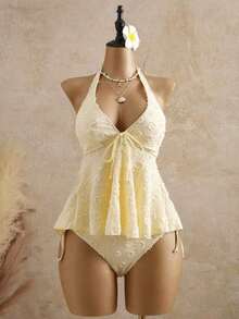 A Refreshing Summer-Bellisia Women's Relaxed Vacation Polka Textured Fabric Camisole Yellow Bikini Tankini Elegant Dress Women Beach Outfit Women's Beach Bikinis Summer 2026 Women's Summer Vacation, Graduation Season, Wedding Season, Back-To-School Season, Easter Season Party & Lunch Cute Casual Summer Camisole - Sweet,, Countryside Style Knit Texture, Ruffle Detail, Elastic Waist, Relaxed Hemline, High Low Design, Yellow Spaghetti Strap Tankini New Year's Wear Party A Numbered Women's Off--Neck And Backless Casual Vacation Topboho Easter Beach Outfits Hawaii Music Festival Tropical Vacation Yellow Bathing Suit Set Vintage Swimsuit Lemon Bathing Suit Lace Swimsuit Seashell Bathing Suit - 白色 - 查看 8