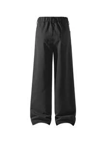 GRDR Solid Color Slanted Cut Straight Leg Casual Pants, Button & Zipper Closure, Draping Effect Slimming Straight Leg Sweatpants For Daily Commute - Black - View 5
