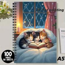 A5尺寸可爱螺旋笔记本，封面插画描绘了三只小猫和一只小老鼠舒适地窝在柔软的靠垫上读书，窗外是白雪皑皑的景色，室内则点缀着摇曳的烛光，营造出温馨愉悦的氛围。内页为横格纸，书写流畅，适合日常记录和自由写作，为生活增添一丝温暖和乐趣，是记录灵感和日常点滴的绝佳选择。 - L - 查看 3