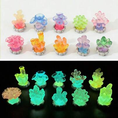5/10pcs Dual-Color Glow-In-The-Dark Coral Seaweed Resin Accessories, Mini Ornaments, Mini Coral Potted Plants, Suitable For Mother's Day Gifts, Miniature Landscape Decor Accessories, Car Decor, Aquarium Decorations, DIY Jewelry Making And Decorative Supplies