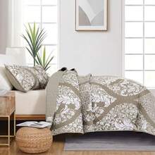 Beige Quilt Set King Size Boho Damask Tan Bedspread Coverlet Set Soft Lightweight Microfiber Luxury Bedding Set 3 Pieces for All Season 104"x90" - Beis - Ver 4