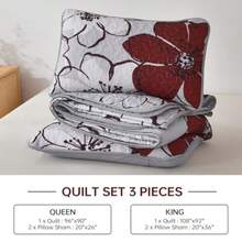 Floral Quilt Set Queen 3 Pieces Red Flower Quilt Coverlet Set with 2 Pillow Cases Lightweight Soft Microfiber Reversible Boho Bedspread for All Seasons 96"x90" - Rojo - Ver 8