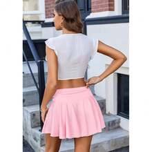 Women Pleated Mini Skirt Y2k Drawstring Short Skirts Ruched Skater Skirt Cute Rave Outfit - 粉色 - 查看 7