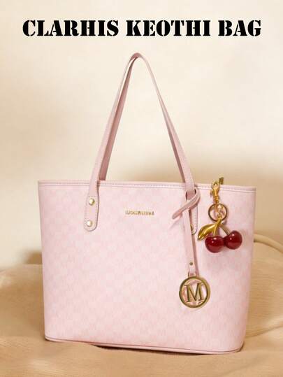 冬季新款时尚纯色PU防水面料，全身字母印花图案设计单肩包，大容量手提包，二合一组合两件包，商务通勤包，适合购物、通勤、旅行、学生、白领等使用。