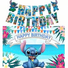 asmodee 卡通蓝色史迪奇背景幕布，史迪奇主题生日派对装饰 - 查看 12
