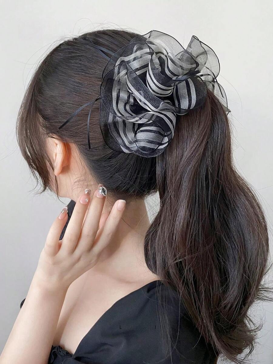 1个女士优雅奢华雪纺花朵发爪夹 - 黑色 - 查看 1