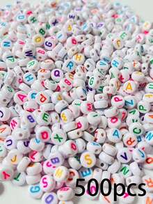 100/200/500颗字母珠，用于珠宝制作DIY串珠字母图案时尚名字手链项链，手工工艺品材料，适合女性小型企业 - 彩色 - 查看 11