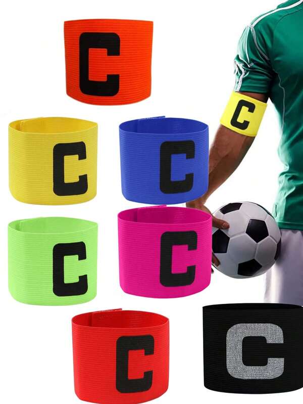 6 piezas Brazaletes elásticos de capitán de fútbol con diseño antideslizante